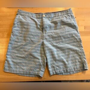 ✅IZOD SALTWATER 36 Light Blue Striped Oxford 100% Cotton chino Shorts 9.5 Inseam